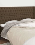 vidaXL Горна табла за легло с уши тъмнокафява203x16x118/128 см плат