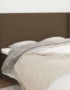 vidaXL Горна табла за легло с уши тъмнокафява203x16x118/128 см плат