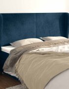 vidaXL Горна табла за легло с уши тъмносиня 163x23x118/128 см кадифе
