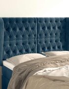 vidaXL Горна табла за легло с уши тъмносиня 163x23x118/128 см кадифе