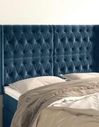 vidaXL Горна табла за легло с уши тъмносиня163x16x118/128 см кадифе