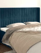 vidaXL Горна табла за легло с уши тъмносиня163x16x118/128 см кадифе