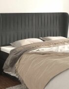 vidaXL Горна табла за легло с уши тъмносива 183x23x118/128 см кадифе