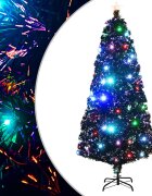 vidaXL Готова осветена коледна елха със стойка и LED 180 см оптично влакно