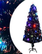 vidaXL Готова осветена коледна елха със стойка и LED 240 см оптично влакно