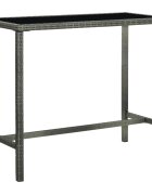 vidaXL Градинска бар маса сива 130x60x110 см полиратан и стъкло