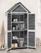 vidaXL Градинска барака за инструменти сива 89x525x175 см бор масив