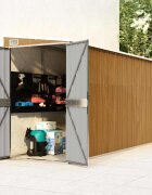 vidaXL Градинска барака за стенен монтаж кафява 118x382x178 см поцинкована стомана