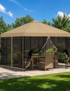 vidaXL Градинска беседка със стени 3 x 3 m Бежово Полиестер и стомана