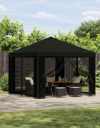 vidaXL Градинска беседка със стени 3 x 3 m Черно Полиестер и стомана