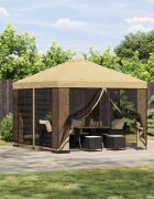 vidaXL Градинска беседка със стени 3 x 3 m Кремаво Полиестер и стомана