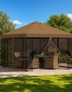 vidaXL Градинска беседка със стени 3 x 3 m Таупе Полиестер и стомана