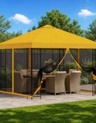 vidaXL Градинска беседка със стени 3 x 3 m Жълто Полиестер и стомана