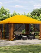 vidaXL Градинска беседка със стени 4 × 3 m Жълто Полиестер и стомана