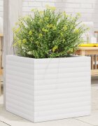 vidaXL Градинска кашпа бяла 50x50x46 см борово дърво масив