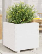 vidaXL Градинска кашпа бяла 50x50x495 см масивна борова дървесина