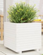 vidaXL Градинска кашпа бяла 50x50x495 см масивна борова дървесина