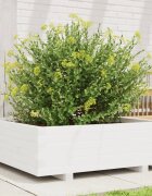 vidaXL Градинска кашпа бяла 80x80x265 см масивна борова дървесина