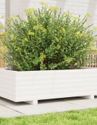 vidaXL Градинска кашпа бяла 90x60x265 см масивна борова дървесина