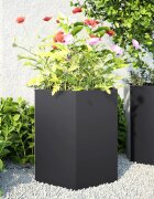 vidaXL Градинска кашпа черна шестоъгълна 46x40x45 см стомана