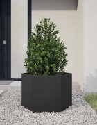vidaXL Градинска кашпа черна шестоъгълна 69x60x45 см стомана