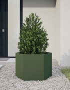 vidaXL Градинска кашпа маслинена шестоъгълна 69x60x45 см стомана