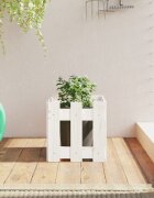 vidaXL Градинска кашпа с дизайн на ограда бяла 30x30x30 см бор масив