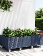 vidaXL Градинска кашпа с колелца синьо сив 150x80x54 см PP