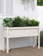 vidaXL Градинска кашпа с крака бяла 110x31x70 см бор масив