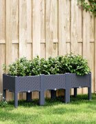 vidaXL Градинска кашпа с крака синьо сив 120x40x42 см PP