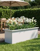 vidaXL Градинска кашпа с LED осветление Бяло 30 × 100 × 30 см Стомана