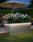 vidaXL Градинска кашпа с LED осветление Бяло 30 x 80 x 30 см Стомана