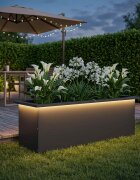 vidaXL Градинска кашпа с LED осветление Черно 30 × 100 × 30 см Стомана