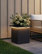 vidaXL Градинска кашпа с LED осветление Черно 30 x 30 x 30 cm Стомана