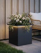 vidaXL Градинска кашпа с LED осветление Черно 40 x 40 x 40 cm Стомана