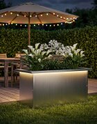 vidaXL Градинска кашпа с LED осветление Сребристо 30 × 60 × 30 см