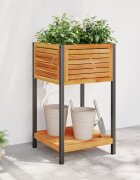 vidaXL Градинска кашпа с рафт 45x45x80 см масивна акация и стомана