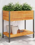vidaXL Градинска кашпа с рафт 80x45x80 см масивна акация и стомана