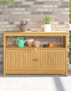 vidaXL Градинска конзолна маса с рафт Светъл акация 110 x 35 x 75 cm