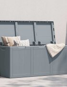 vidaXL Градинска кутия за съхранение 270 л сива PP Дървен вид