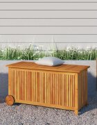 vidaXL Градинска кутия за съхранение с колела 113x50x58см акация масив