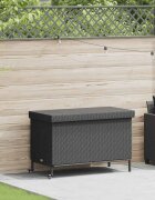 vidaXL Градинска кутия за съхранение с колелца черна 110x55x73 см полиратан