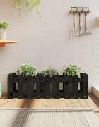 vidaXL Градинска леха с дизайн на ограда черна 100x30x30 см бор масив