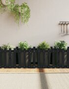 vidaXL Градинска леха с дизайн на ограда черна 200x50x50 см бор масив