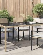 vidaXL Градинска маса 150x90x75 см закалено стъкло и полиратан бежова