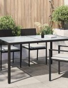 vidaXL Градинска маса 150x90x75 см закалено стъкло и полиратан черна