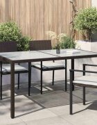 vidaXL Градинска маса 150x90x75 см закалено стъкло и полиратан кафява