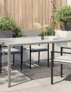 vidaXL Градинска маса 150x90x75 см закалено стъкло и полиратан сива