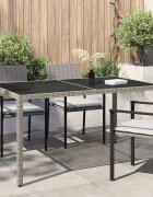 vidaXL Градинска маса 150x90x75 см закалено стъкло и полиратан сива