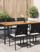 vidaXL Градинска маса 190x90x75 см полиратан и акациево дърво черна